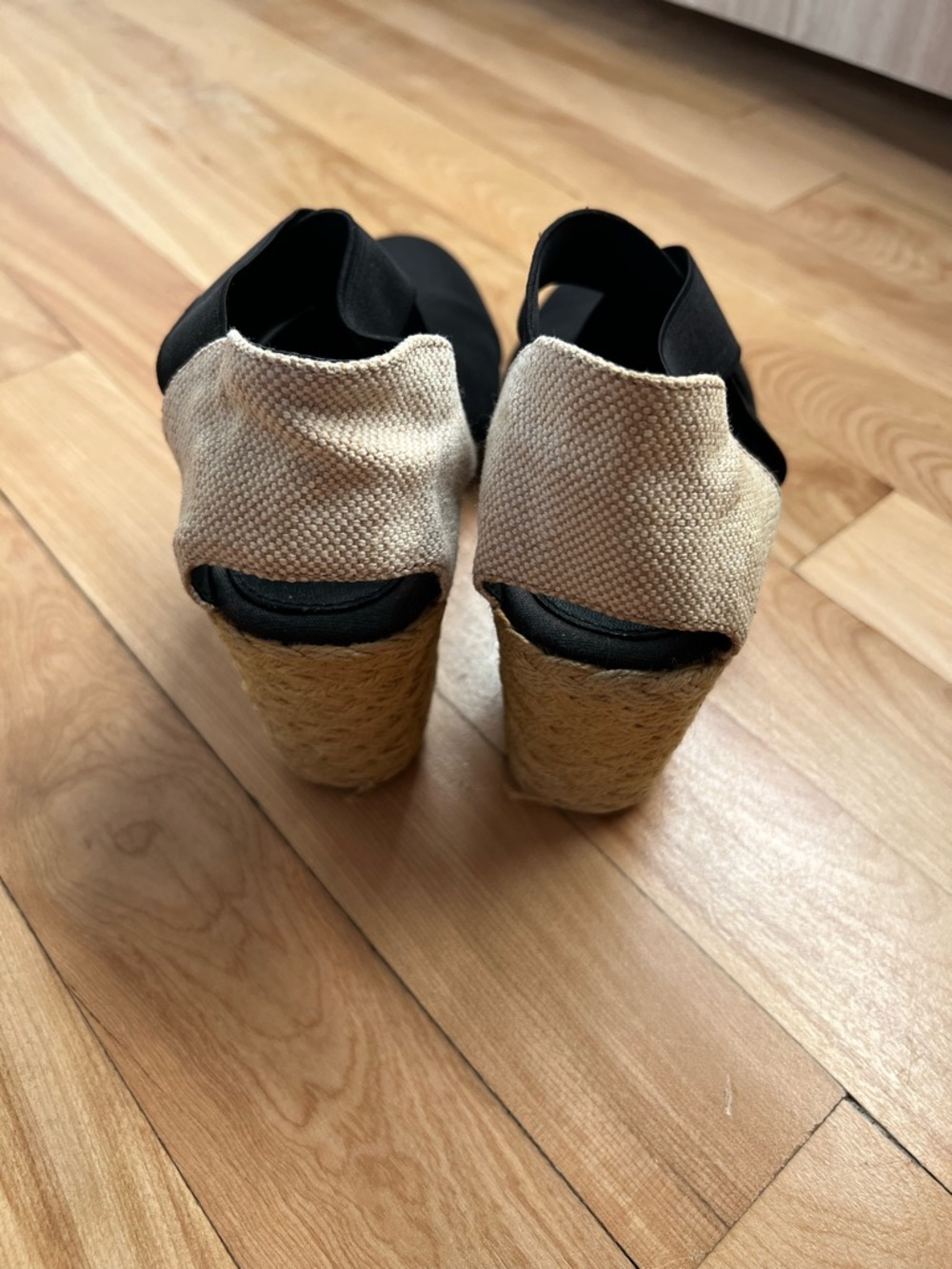 Ralph Lauren Black Espadrille Wedge with Natural Heel Size 10B - Picture 4 of 10